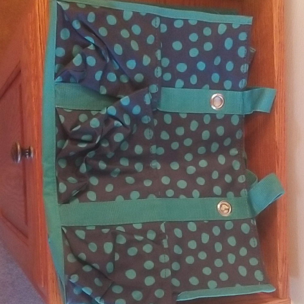 Thirty-One Teal and Black Polka Dot Tote